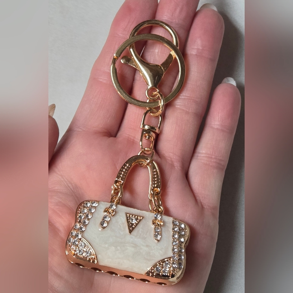 Enamel Metal Novelty Purse Keychain w Lobster Claw Clasp Rhinestones